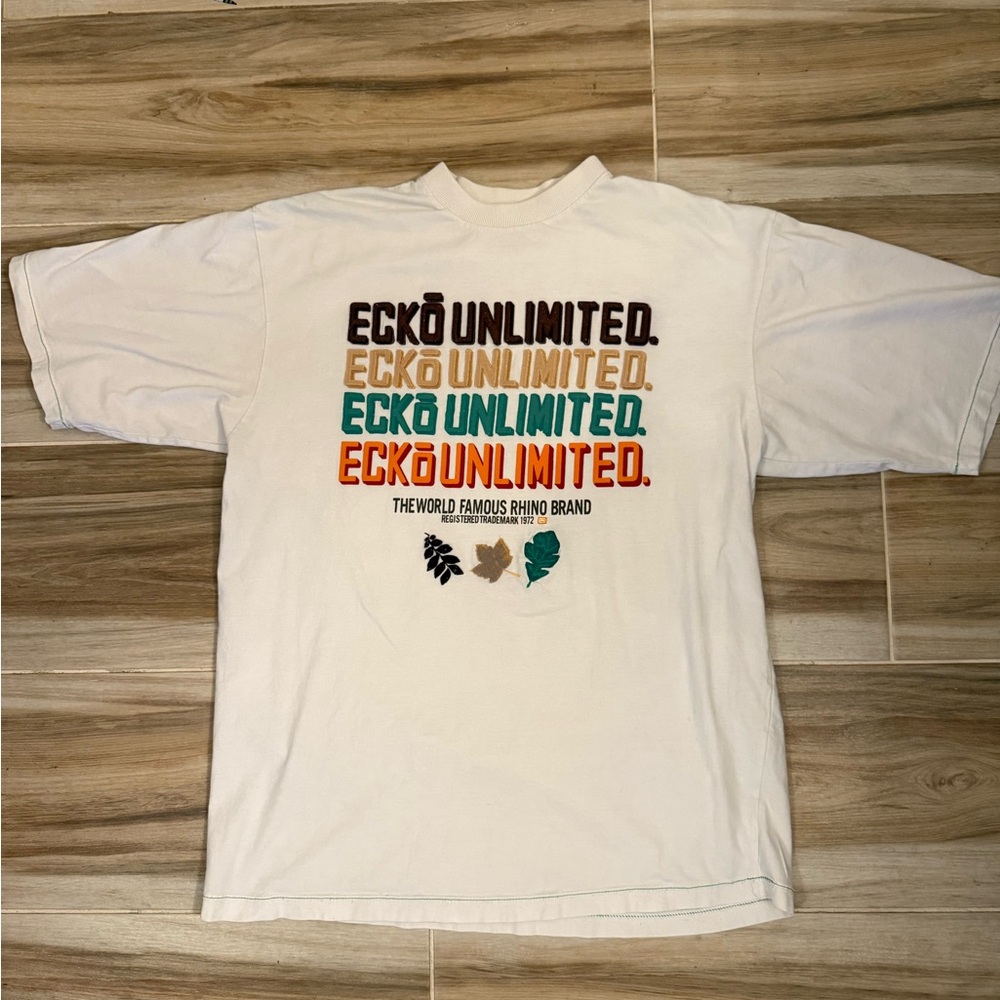 Ecko Unlimited Embroidered‎ Multicolor Logo White T-Shirt